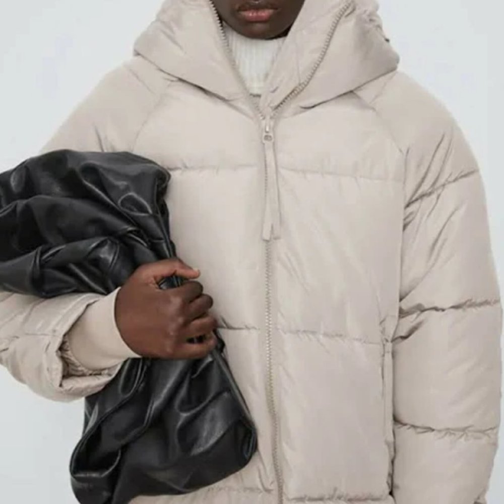 Zara, Extra Long Water Repellent Puffer Coat, Color: Sand. Size S